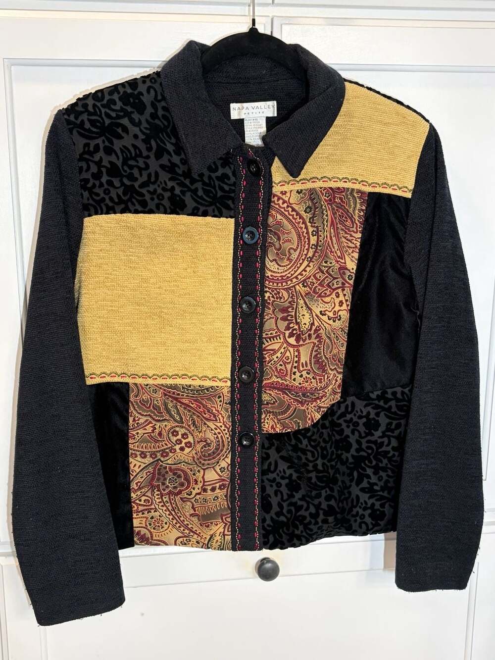 Vintage Napa Valley Petite Patchwork Velvet Paisley Burnout Button Up Jacket PS